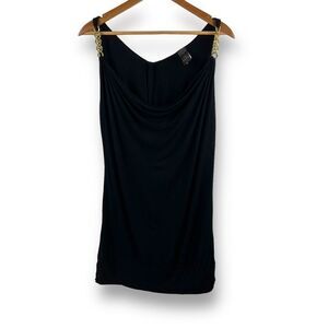 Pepper‎ black dress gold chain and rhinestone strap trim size L